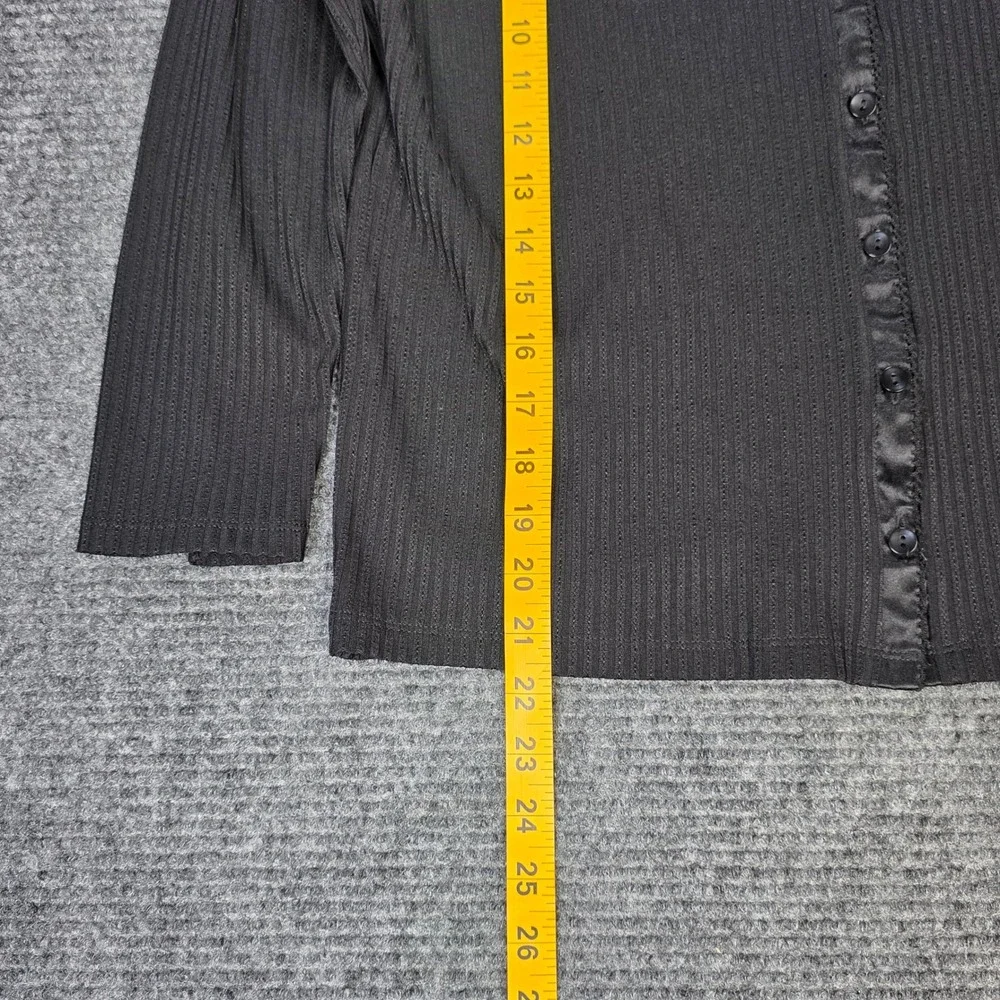 Jones New York Ribbed Button Front Cardigan‎ Women's XL Black Satin Trim V-Neck